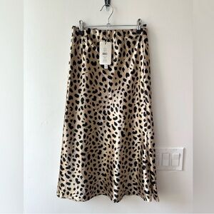 NWT CAARA Leopard Print Satin Midi Skirt Size Small Tan and Black